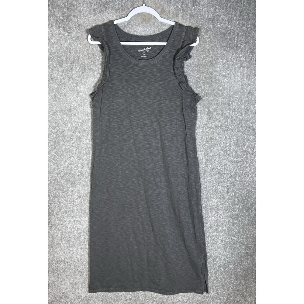 Universal Thread Slub Knit Midi Dress Womens Size Large Gray Cotton Ruffle Trim